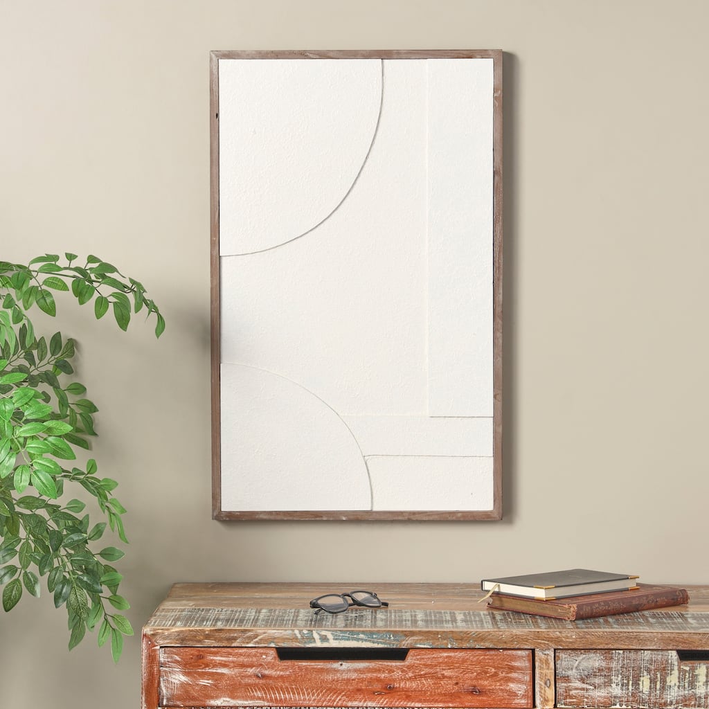 White Wood Dimensional Geometric Shaped Geometric Wall Decor with Brown Wooden Frame