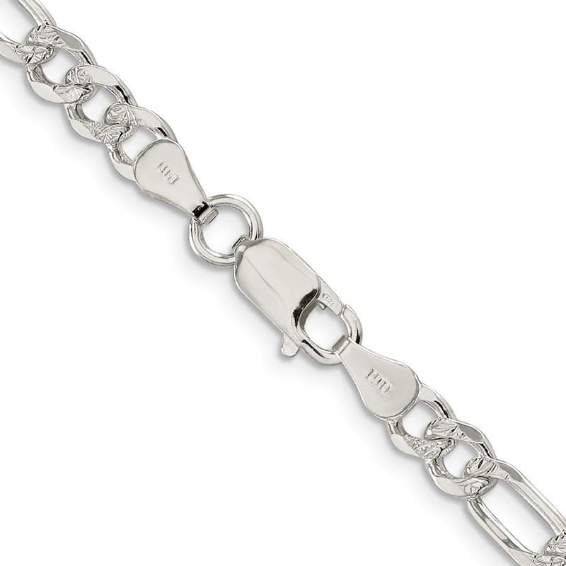 Curata 925 Sterling Silver Solid 5.5mm Pave Flat Figaro Chain for Men