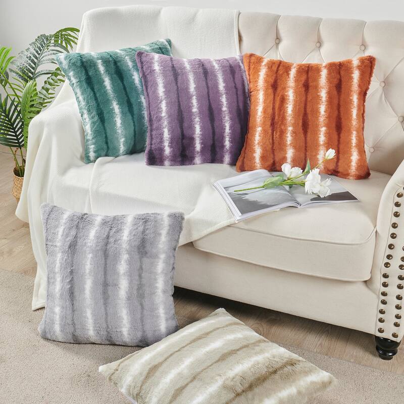 Amanda Stripe fauxfur Throw Pillow Covers Set of 2, NO INSERT