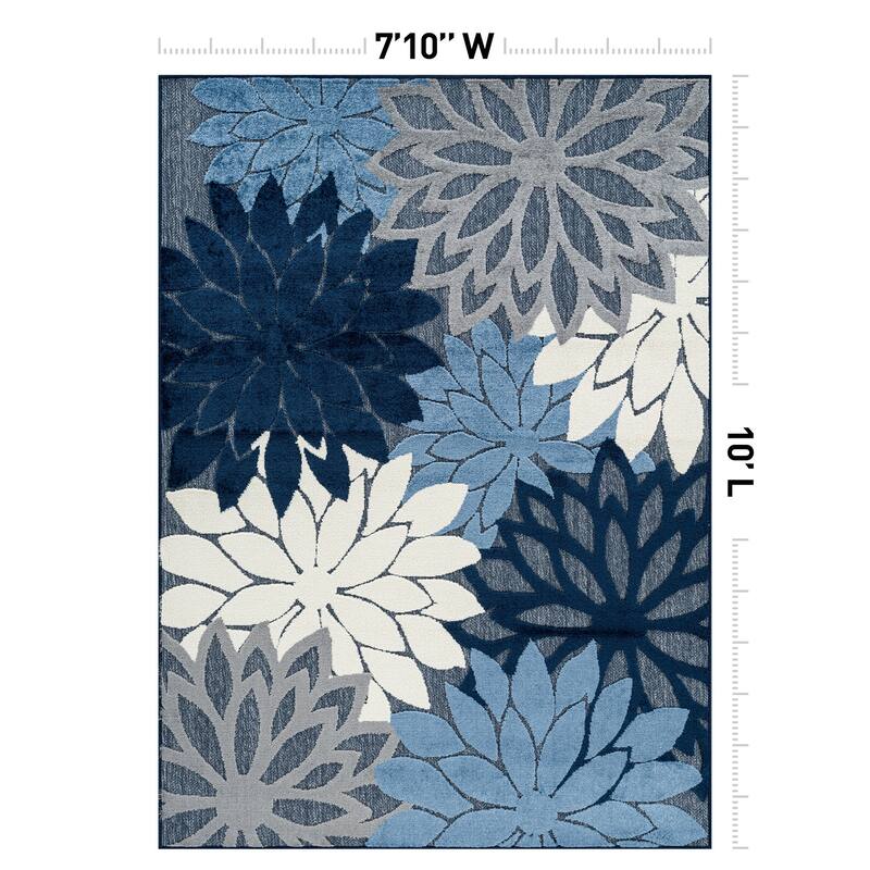 World Rug Gallery Indoor/Outdoor High-Low Textured Area Rug, Floral Easy-Clean Patio Rug