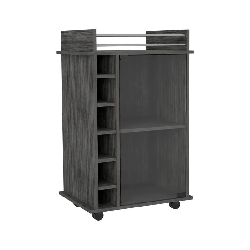 TUHOME Dukat Bar Cart,Two Shelves, Six Built-in Wine Rack and Four Casters - N/A