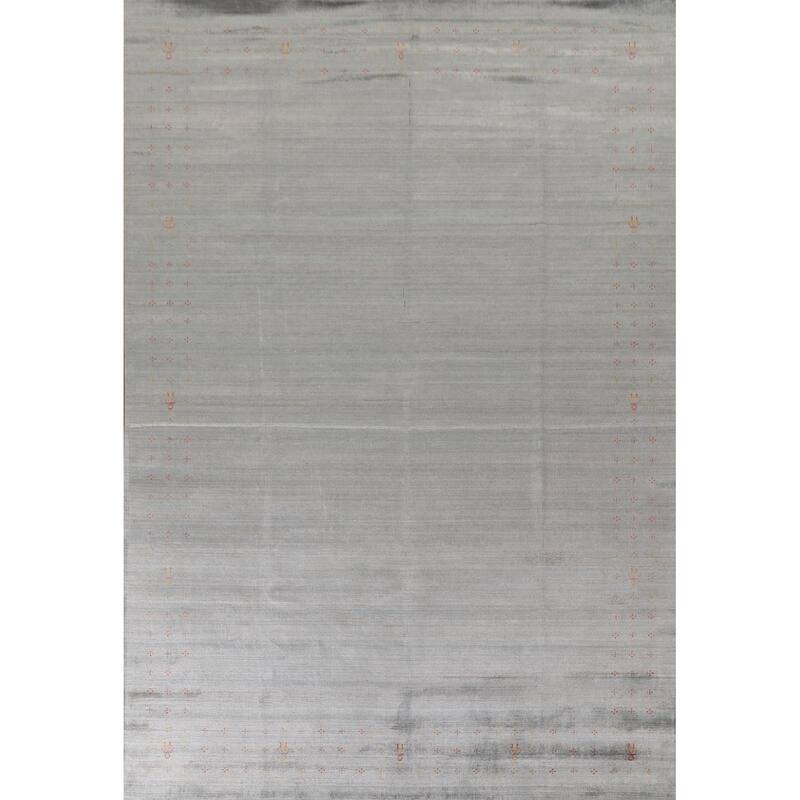 Grey Gabbeh Area Rug Handmade Wool Carpet - 8'11"x 11'9"