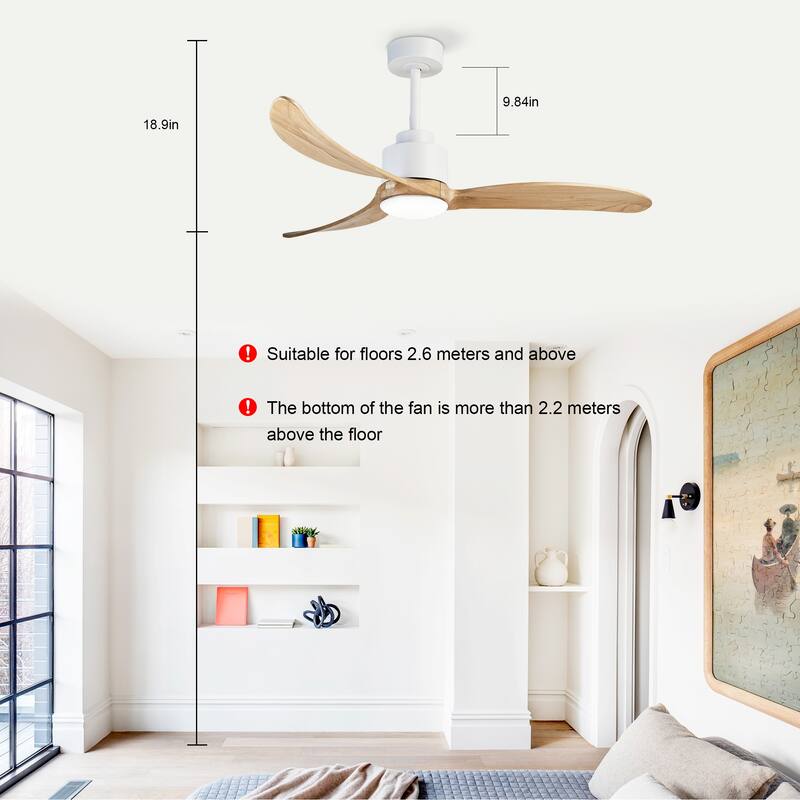 52" Ceiling Fan with Dimmable LED Light Remote Control,Quiet DC Motor 6 Speed Levels,Adjust Height Reversible Ceiling Fan