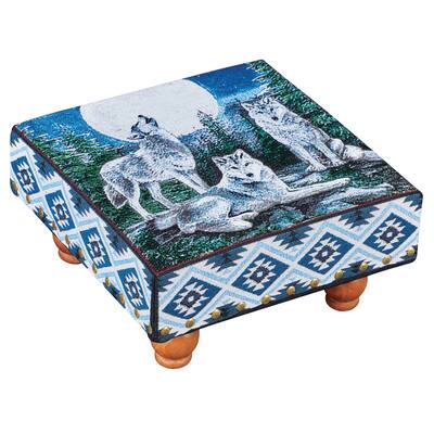 Full Moon Wolves Aztec Tapestry Design Traditional Footstool
