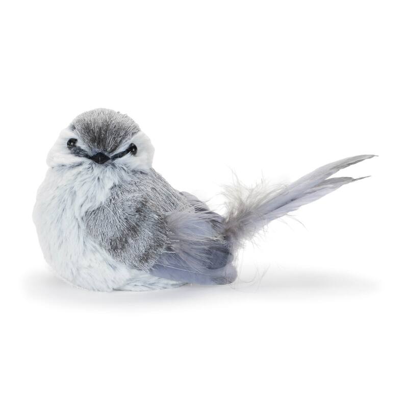 Feathered Bird Christmas Decorations - 8.25" - Gray and White - Club Pack of 12