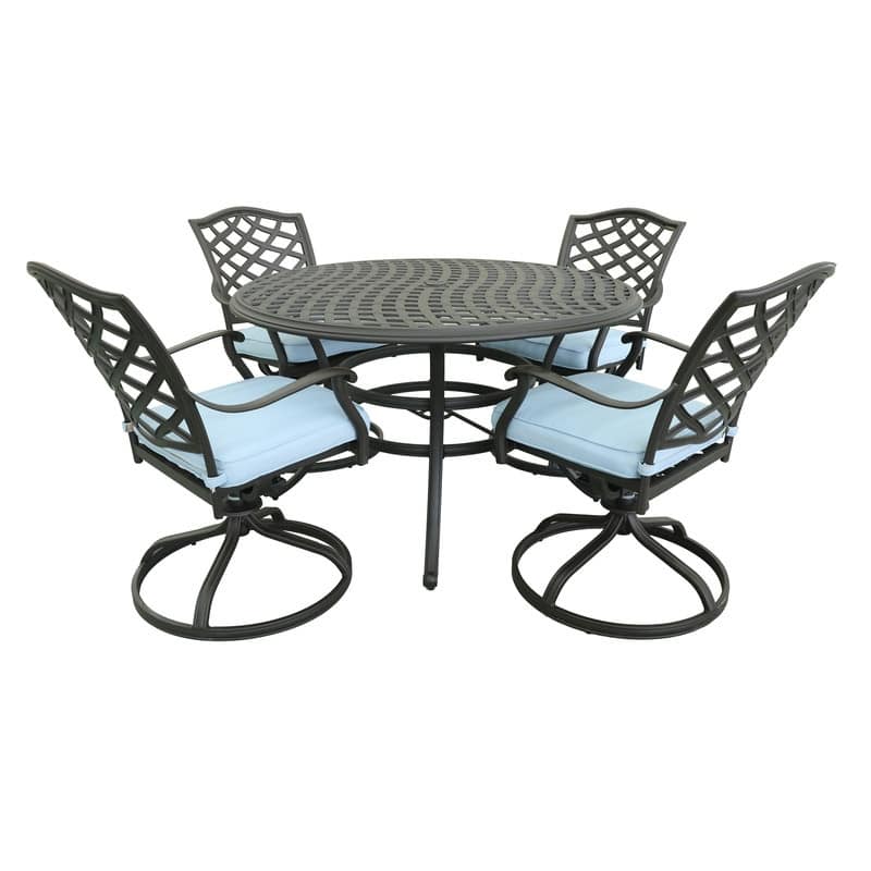 Torino Aluminum 5 Piece Round Dining Set with 4 Swivel Rockers