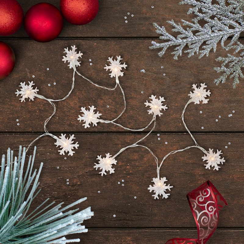 10-Count LED Snowflake Christmas Fairy Lights, 4.25ft, Copper Wire