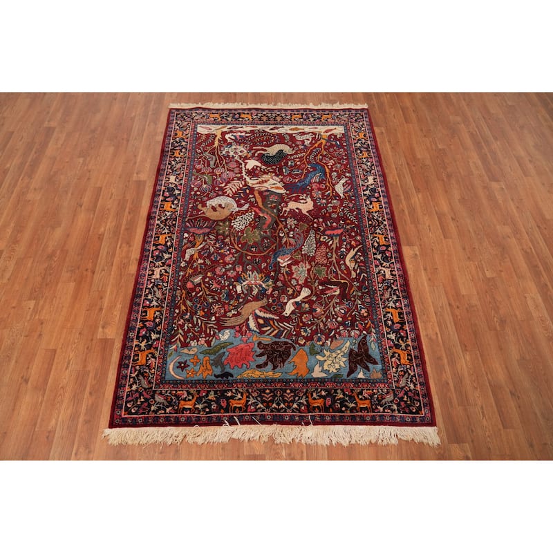 Hand Knotted Oriental 100% Wool Carpet Traditional Floral Red Kashan Area Rug - 6' 10'' X 4' 6''