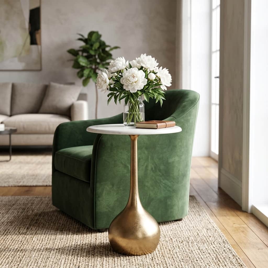 Round Accent Table - Marble Top with Ball Base - 21"