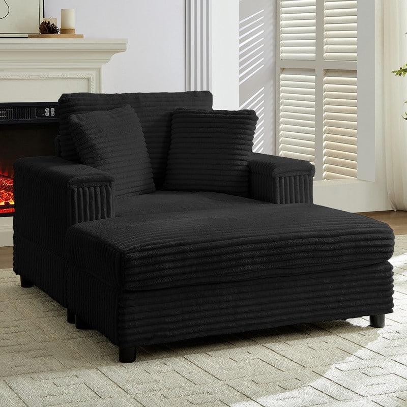 Mixoy 42‘’Corduroy Chaise Lounge Chair with Storage Ottoman&Armrests,Upholstered Sleeper Reclining Chair