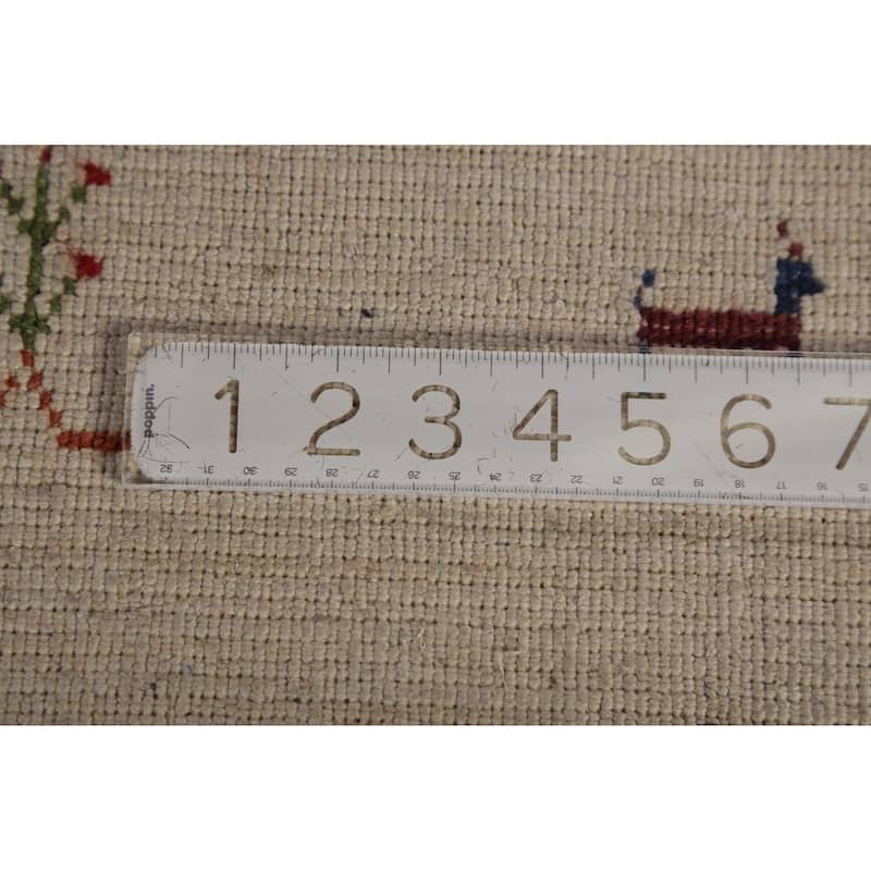 Tribal Gabbeh Area Rug Hand-Knotted Beige Wool Carpet - 5'8" x 7'9"