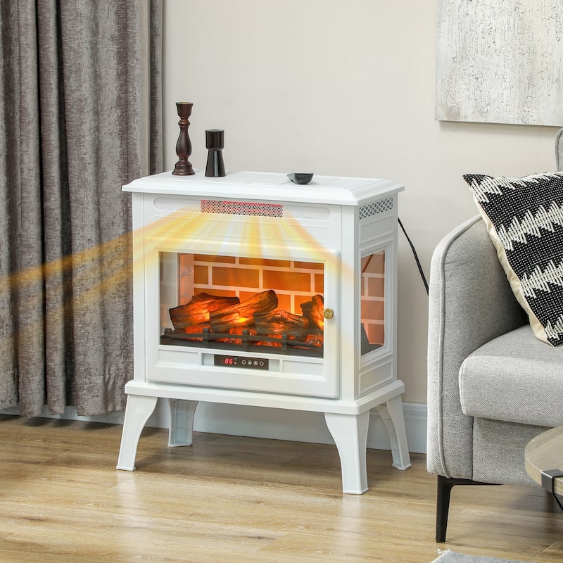 White Electric Fireplace Heater 1000-1500W with 3D Flame Effect and 3-Sided Viewing Included Remote - 24.4" W x 12" D x 27.4" H