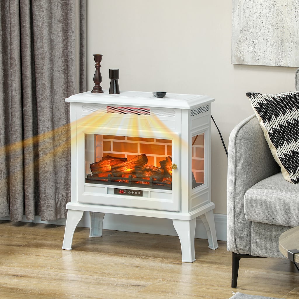 White Electric Fireplace Heater 1000-1500W with 3D Flame Effect and 3-Sided Viewing Included Remote - 24.4" W x 12" D x 27.4" H