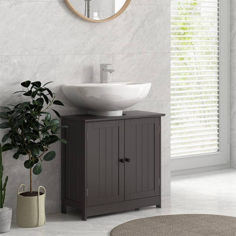 Contemporary Coffee Bathroom Vanity Cabinet with Open Back Design and Adjustable Storage Shelf - 23.5" L x 11.75" W x 23.5" H
