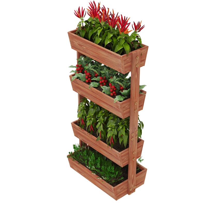 4-tier Wooden Vertical Ladder Raised Vegetable Planter Box Elevated Garden Bed - 25.6" W x 55.5" H