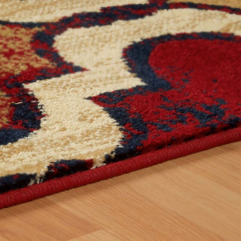 HomeRoots 8' X 10' Red Blue Quatrefoil Power Loom Distressed Area Rug - 8' x 10'