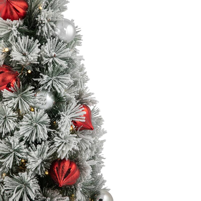 2' Potted Snowy Bristle Pine Artificial Christmas Tree, Warm White LED - 2 Foot