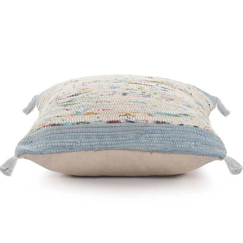 Handwoven Abstract Square Cotton Throw Pillow Cover - 20" - Cream and Blue
