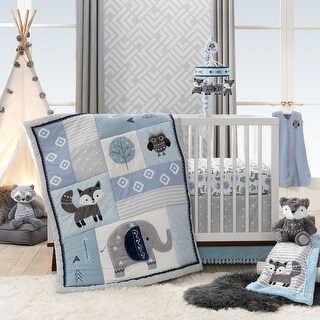 Lambs & Ivy Stay Wild Blue/Gray Woodland Animals Nursery 4-Piece Baby Crib Bedding Set