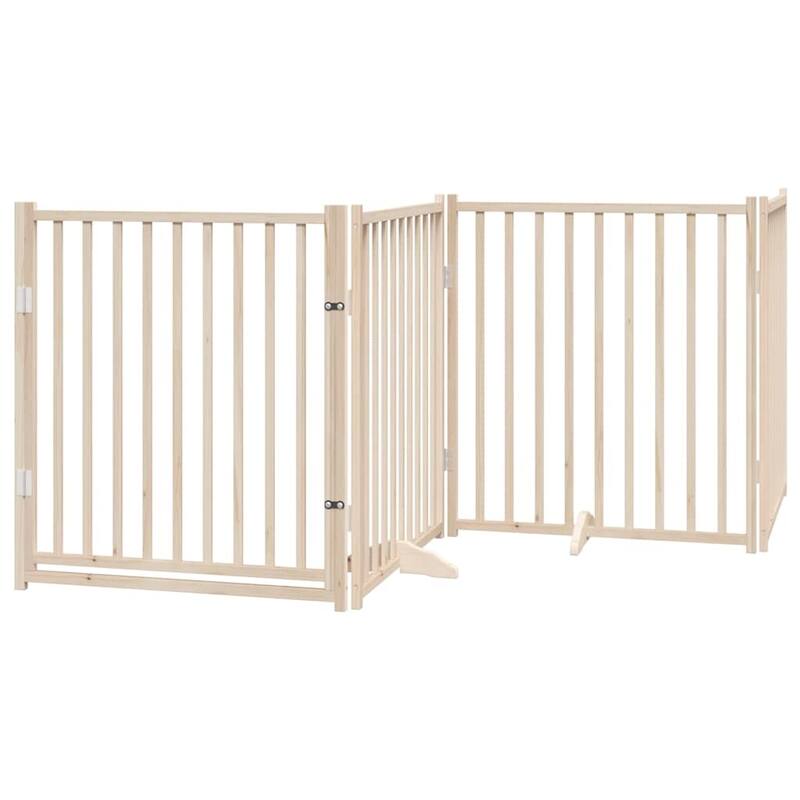vidaXL Dog Gate Set of 4 Natural Wood Solid Fir Wood Medium Foldable - 11.8 x 126.0 x 35.4