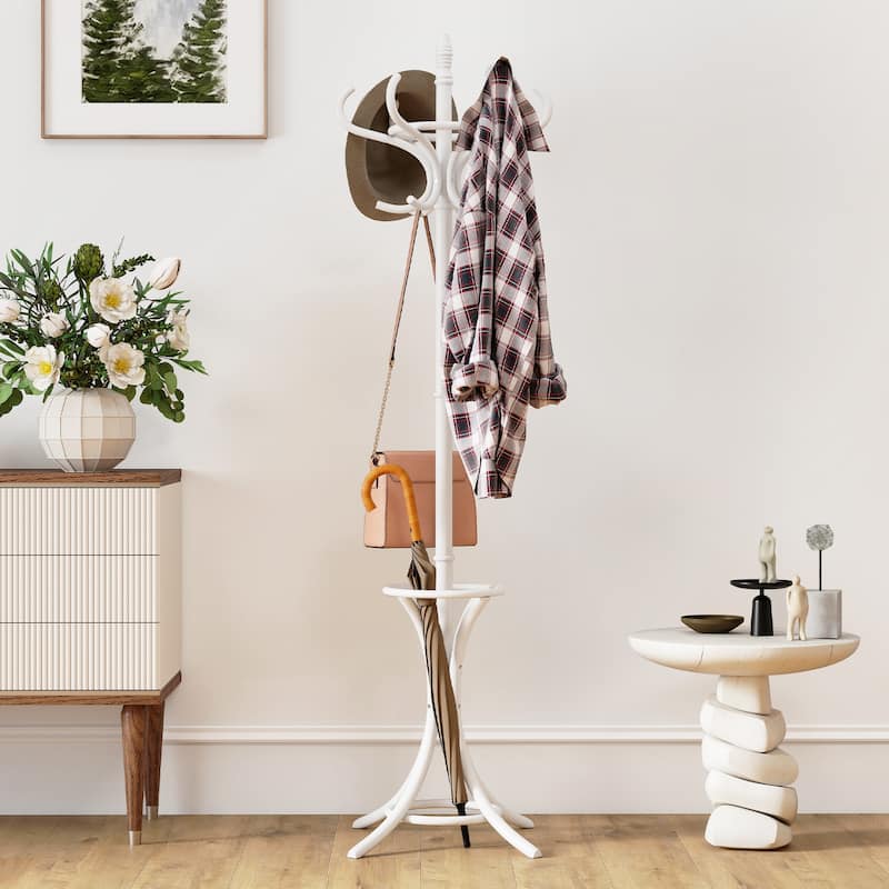 Gymax 73'' Freestanding Coat Hanger Stand Coat Rack w/ Umbrella Holder