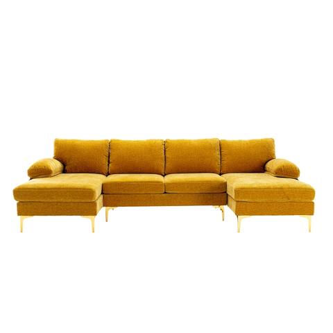 U-shape Sleeper Sofa Chenille Fabric Sectional Sofa with Pillow Top Arms Chaise