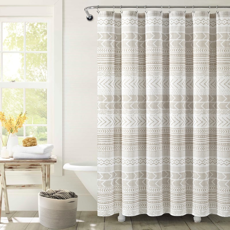 Lush Decor Hygge Geo Shower Curtain - Taupe & White