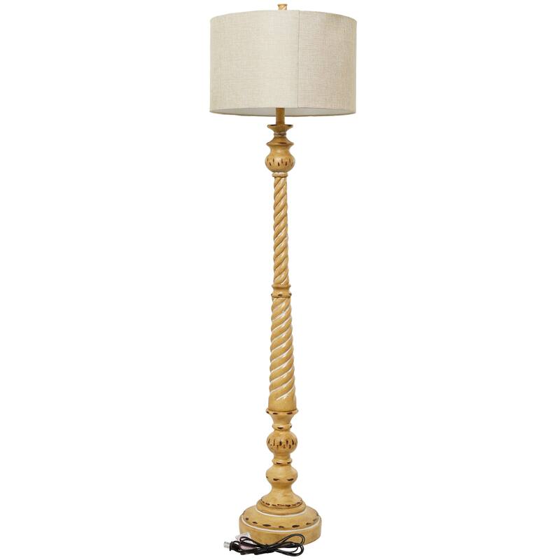 Brown Polystone Turned Style Floor Lamp with Drum Shade