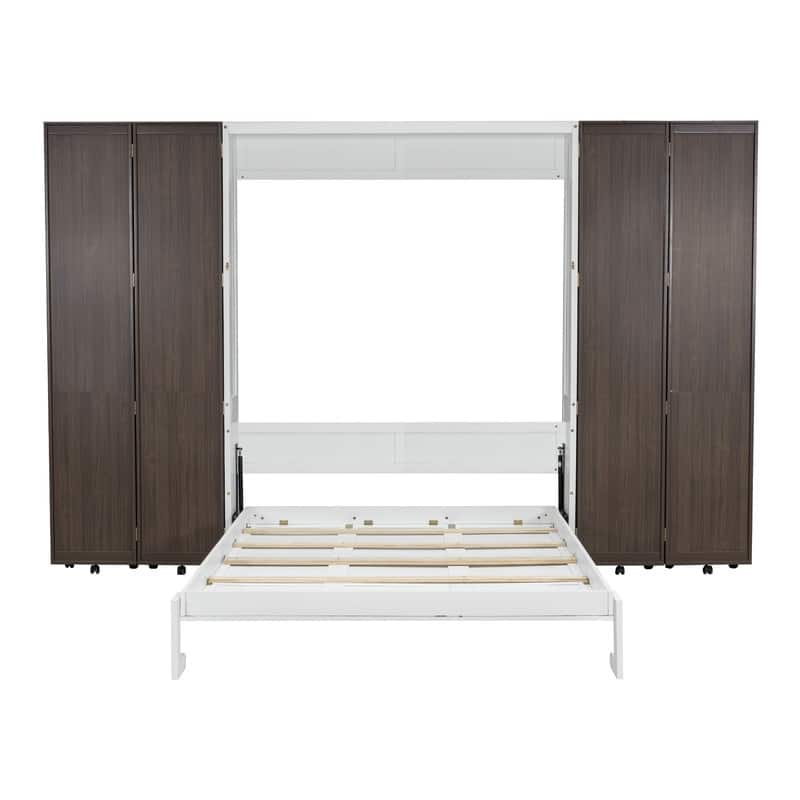 Queen Size Wooden Murphy Bed Wall Bed with Storage Doors