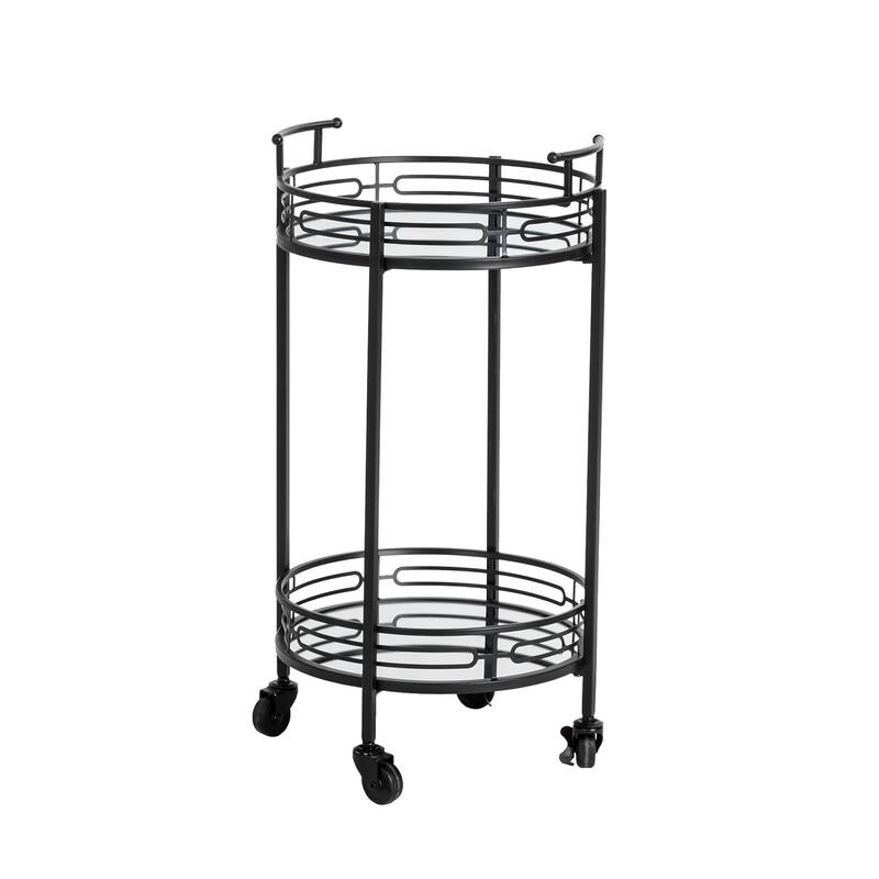 Glitzhome 30"H Deluxe 2-Tier Metal Round Mirrored Bar Cart