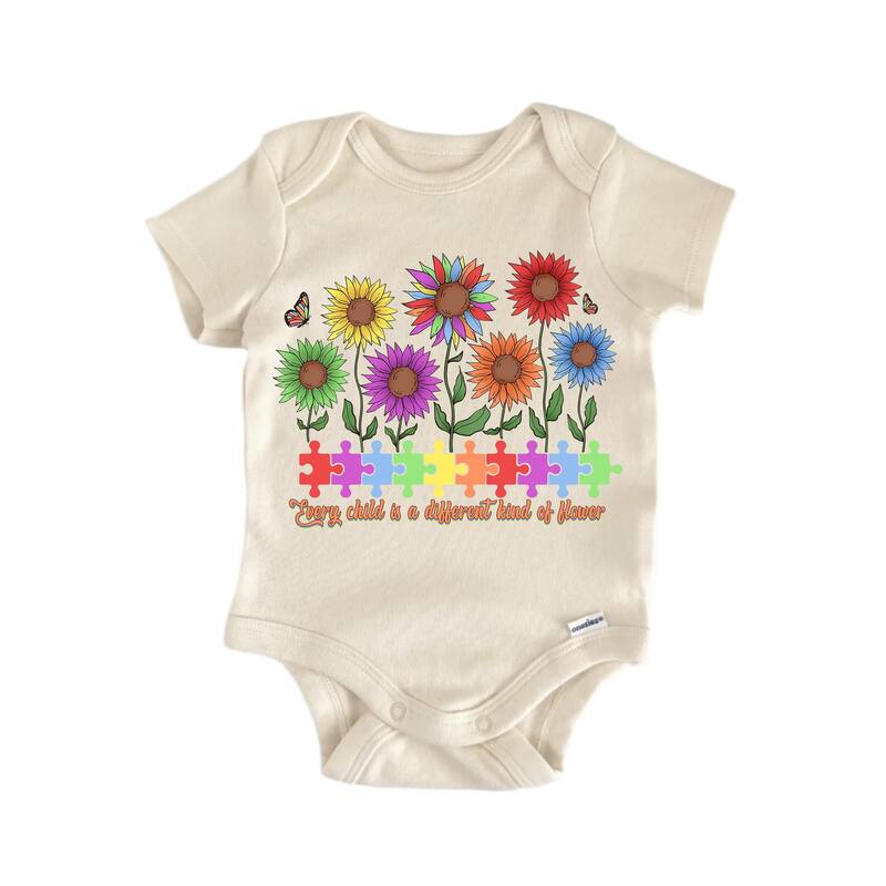 Autism Awareness Different Flower - Baby Boy Girl Clothes Bodysuit Funny Cute - White - 3-6M
