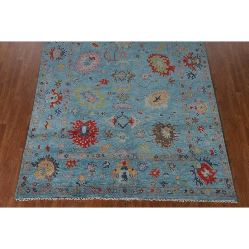 All-Over Blue Oushak Area Rug Handmade Wool Carpet - 7'7" x 10'5"