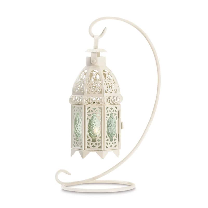 Moroccan Lattice Candle Lantern with Stand - 13" - White