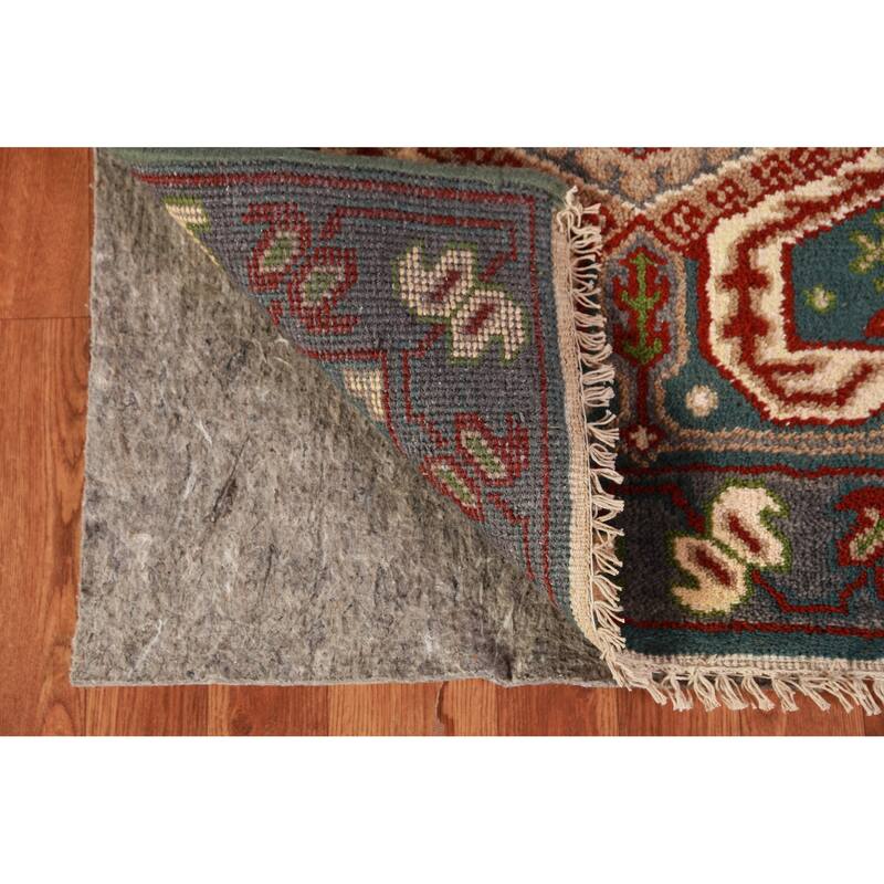 Teal Blue Geometric Kazak Indian Runner Rug Handmade Wool Carpet - 2'6" x 9'8"