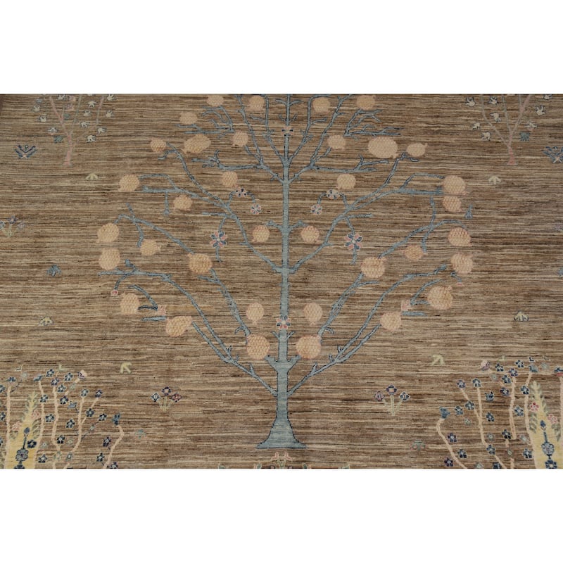 Hand Knotted Oriental 100% Wool Carpet Transitional Floral Brown Oushak Area Rug - 9' 11'' X 8' 0''