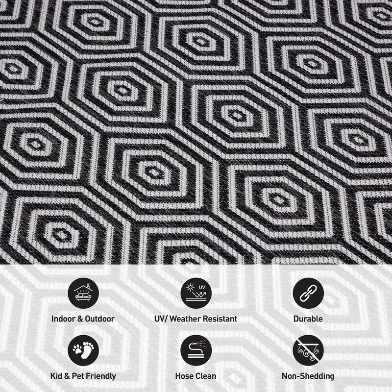 World Rug Gallery Modern Geometric Textured Flat Weave Indoor/Outdoor Area Rug