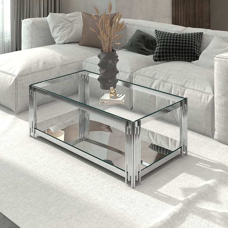 Contemporary Metal and Glass Rectangular Coffee Table