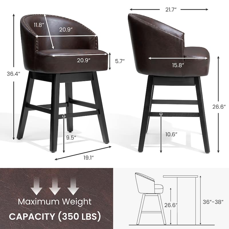 Bar Stools PU Leather / Linen Fabric Upholstered Solid Wood Swivel Barstool Set of 2/4