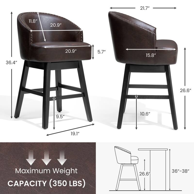 26.6" Counter Height Bar Stools Upholstered Solid Wood Swivel Barstool Set of 2/4