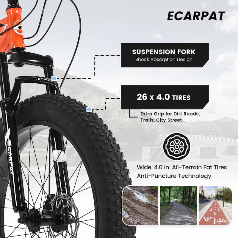 26 in. 21 Speed Steel Mountain Bike with Fat Tire