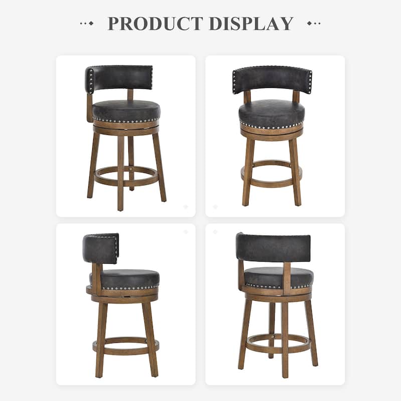 Modern Velvet Swivel Bar Stool - 25" or 30" Counter Height with Adjustable Footrest & Walnut Base, for Kitchen Islands