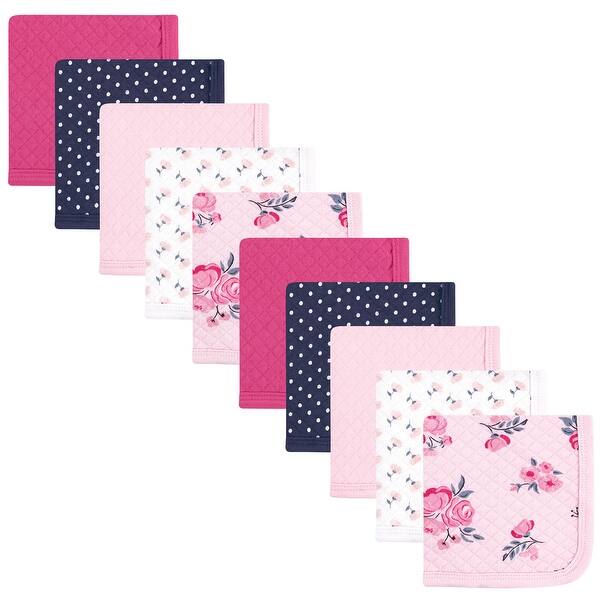 slide 1 of 1, Hudson Baby Infant Girl Quilted Cotton Washcloths, Pink Navy Floral, One Size - Pink Navy Floral - One Size One Size - Pink Navy Floral
