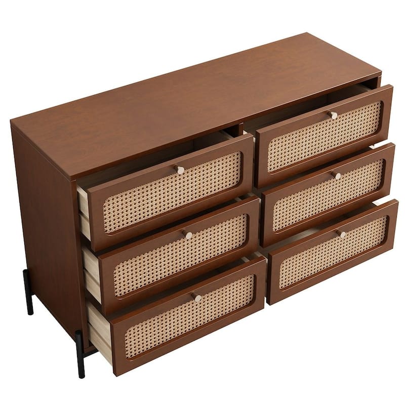 Farmhouse Rattan Dresser with 6 Drawers for bedroom