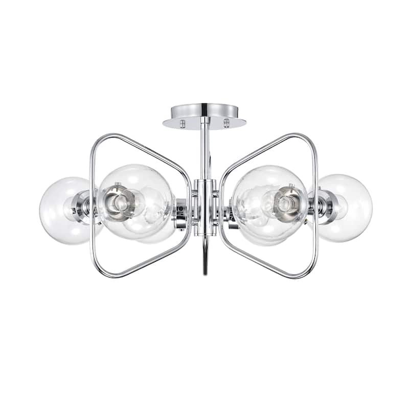Elaina 6-Light Geometric Metal Frames Semi-Flush Mount with Glass Globe Shades
