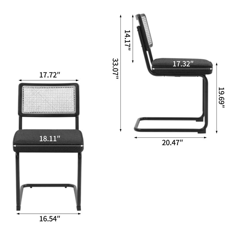 Set of 2 Aziel Black Boucle Dining Chair with Rattan Backrest and Black Iron Legs