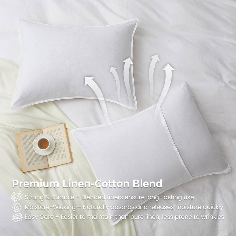Flax Linen Cotton Blend Duvet Cover Set, Durable, Breathable and Moisture-Wicking, 3 Piece Bedding Set