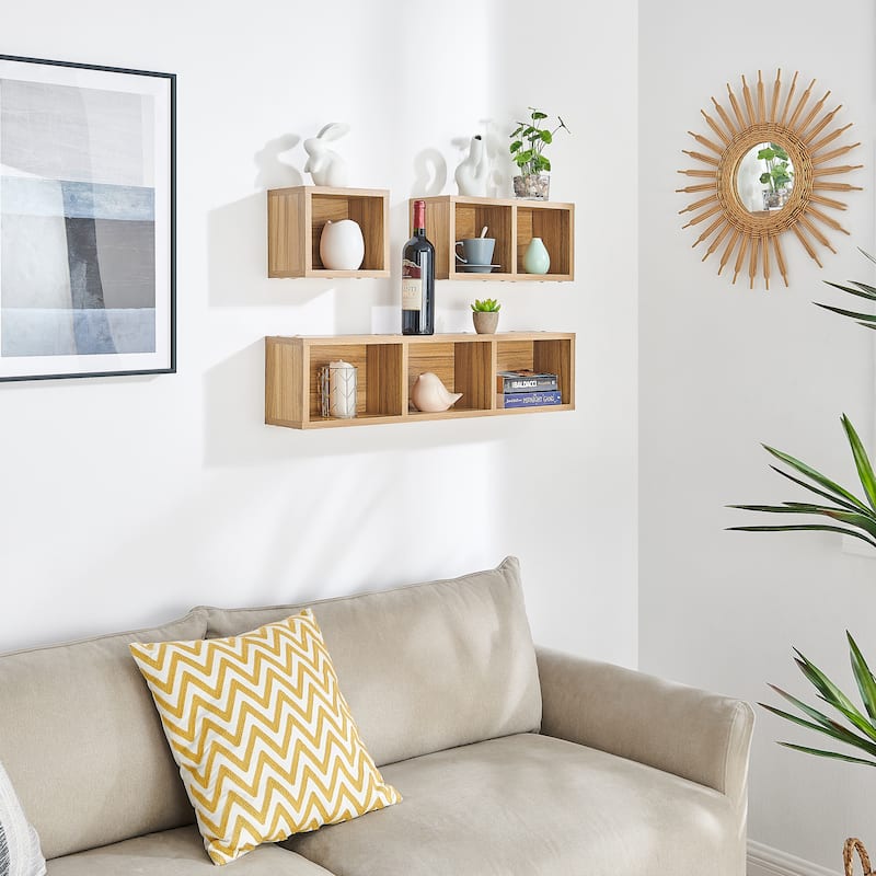 Danya B. Bauhaus Floating Geometric Cubby Wall Shelves - Set of 3 Sizes