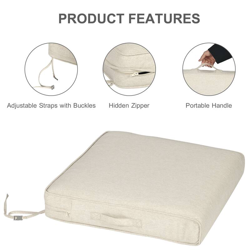 Aoodor Patio Chair Cushions Set of 2, Water Resistant Outdoor Seat Cushions with Handle and Ties, Square Corner Cushions