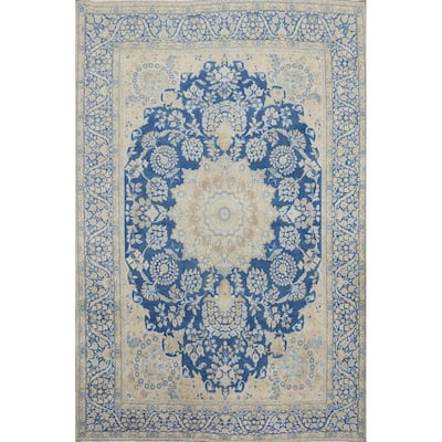 Hand Knotted Oriental 100% Wool Carpet Traditional Floral Navy Blue & Blues Kerman Area Rug - 10' 2'' X 7' 5''