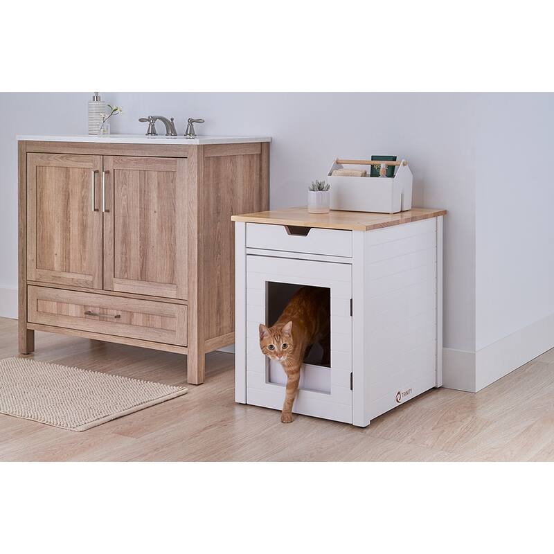 TRINITY 20" Litter Box Enclosure End Table w/ Drawer, White